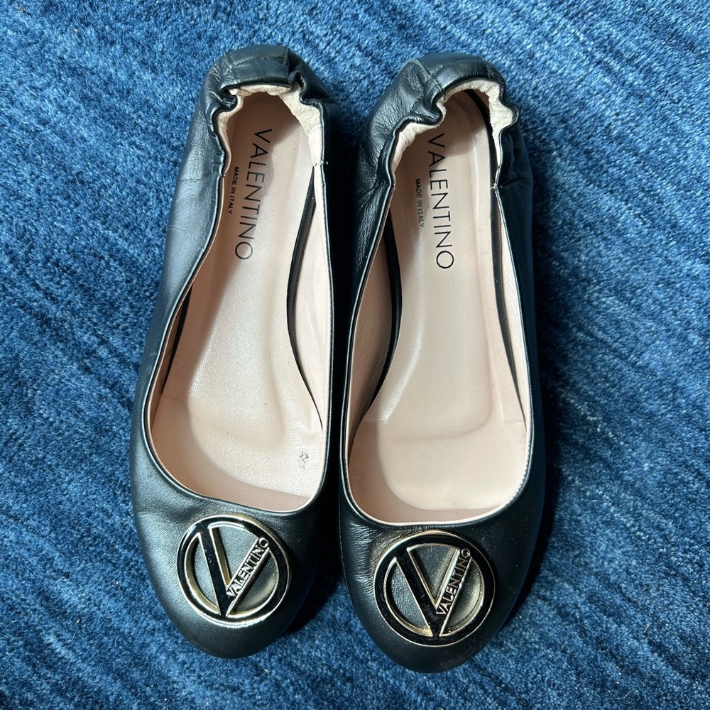 Valentino Black Flats with Rounded Toe Design